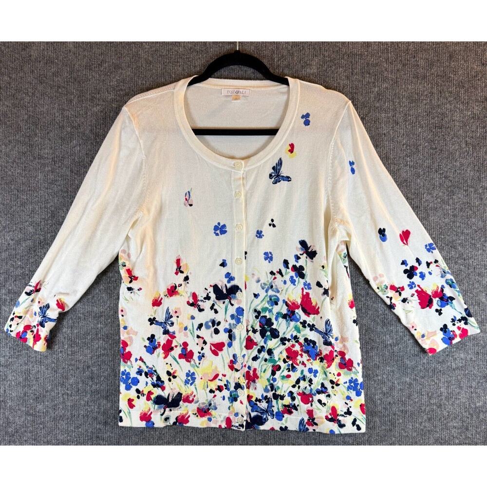 Roz & Ali Cream Floral & Butterfly Button-Front Cardigan